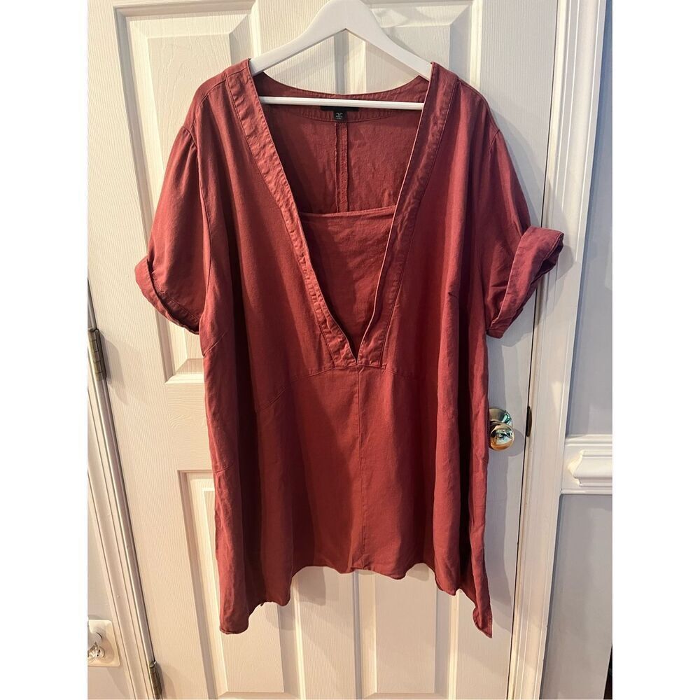 Ellos Burgundy Sunwashed Linen Blend Lagenlook Top sz 2X 26/28 - Picture 2 of 10